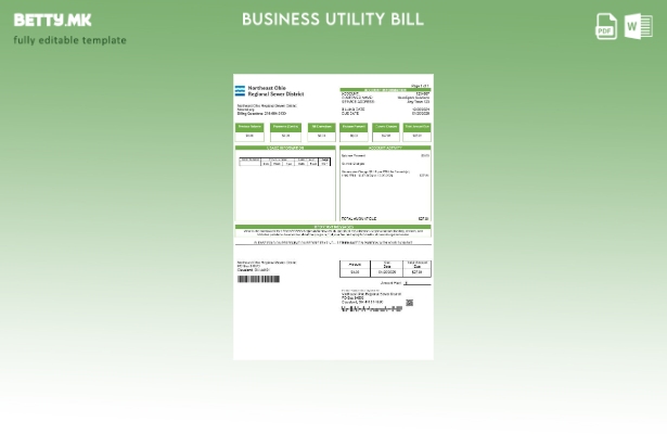Образец за деловна сметка за комунални услуги за регионален регионален канализац